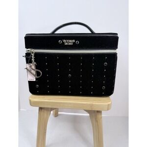 Victoria's Secret Black Velvet Studdded Runway Train Case NWT